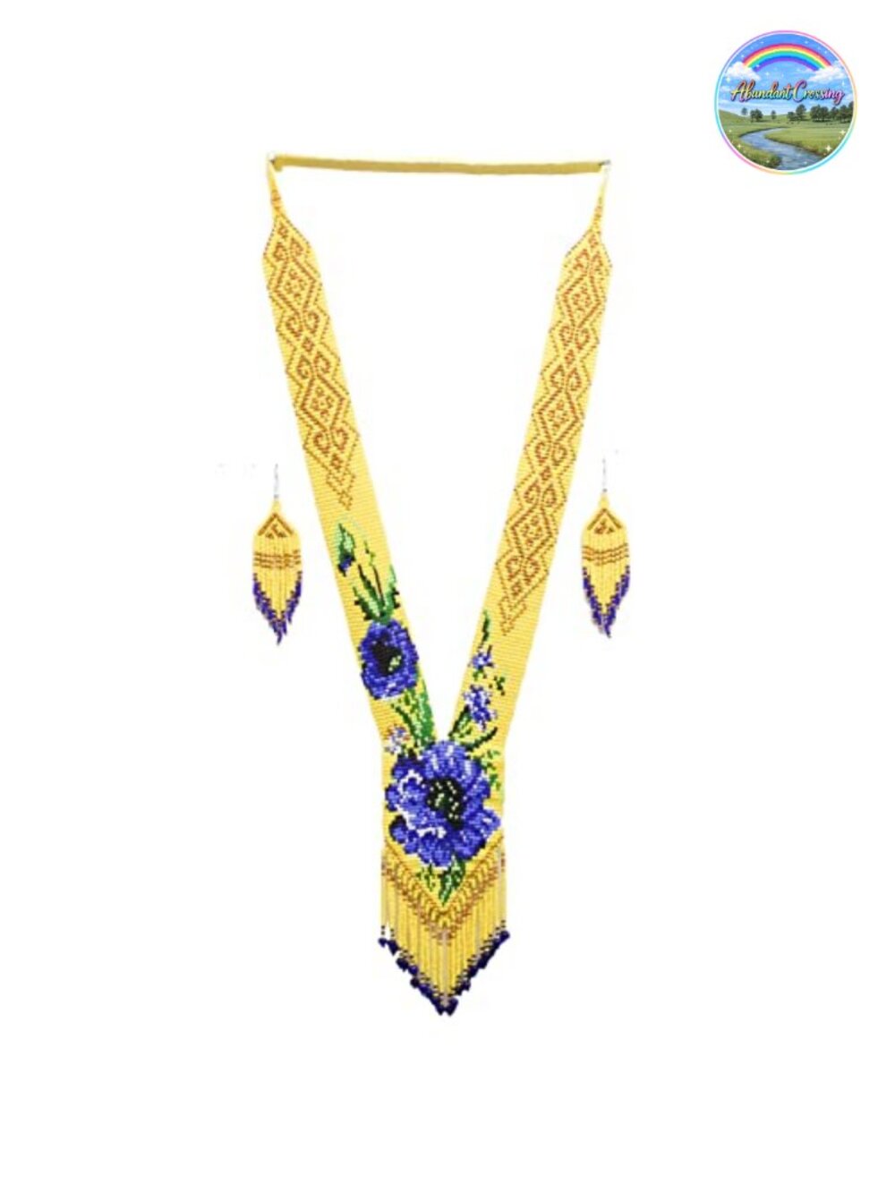 Handmade Native Tribal Beaded Necklace, Statement Jewelry, 17 inch